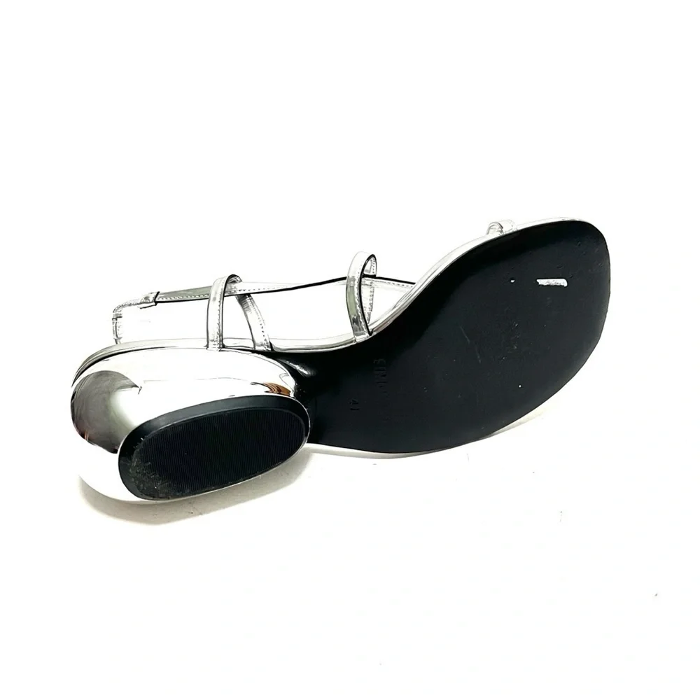 SIMON MILLER | Silver leather strappy chrome heel Moderno Sandal Pumps NWOT - Picture 8 of 8